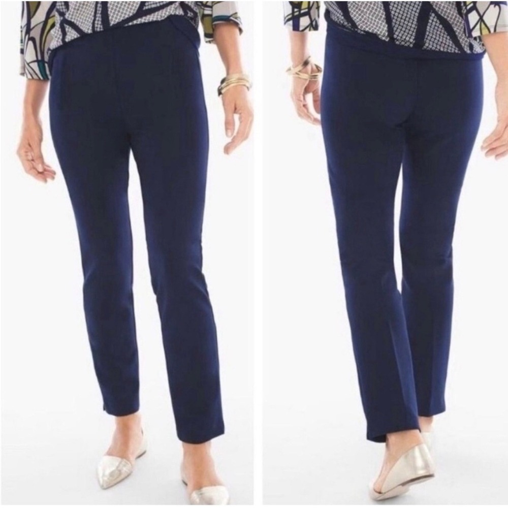 Chicos Juliet So Slimming Ankle Pants Navy Blue Stretch Pull On Size 1.5 L 10 12
